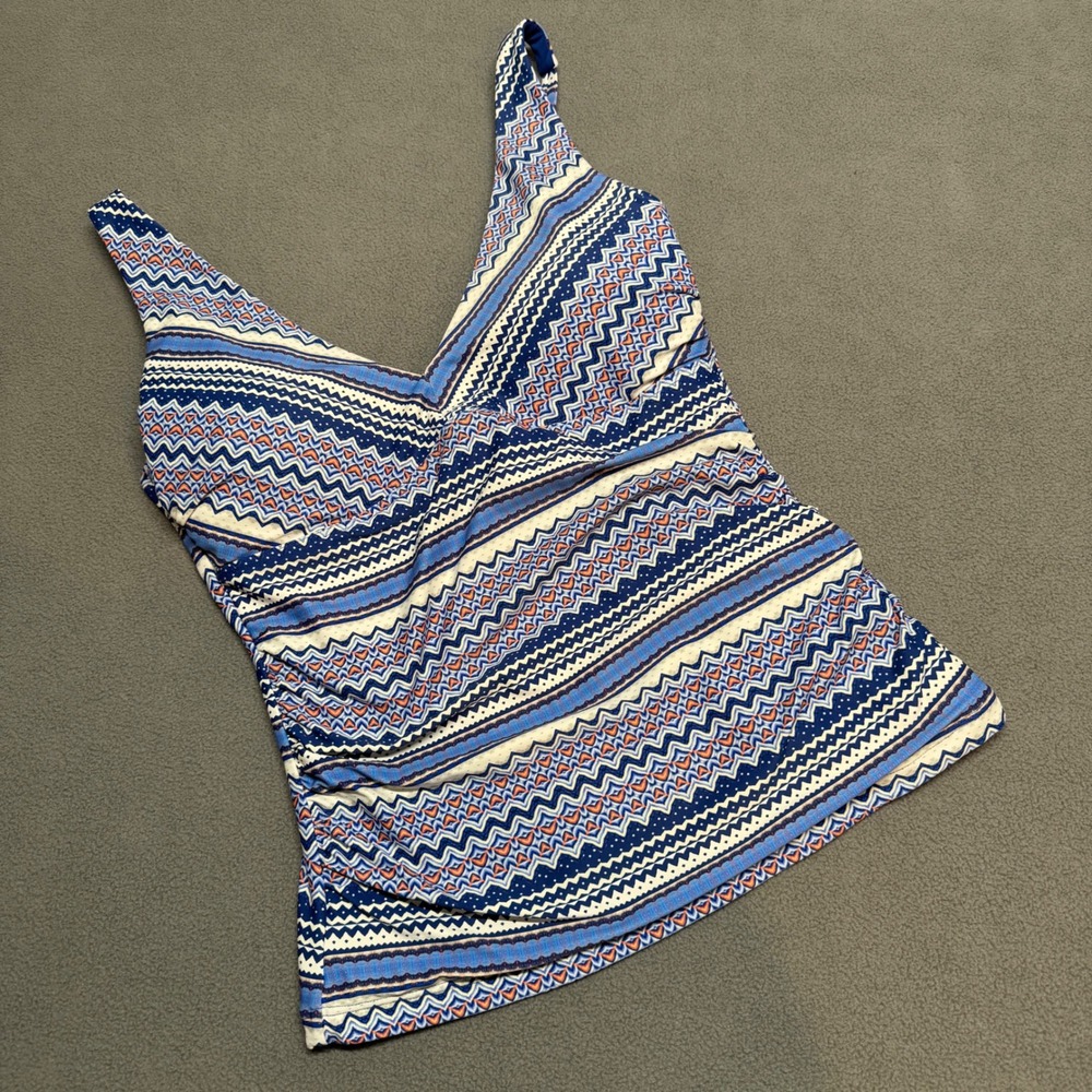Sea Level Australia Tankini Top Geometric Chevron Swimwear 8 Blue Multi Stripe
